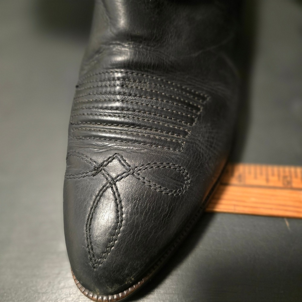 Black Leather Cowboy Boots Women's Western Tall Riding Boots‎ Pointed Toe - Picture 14 of 15